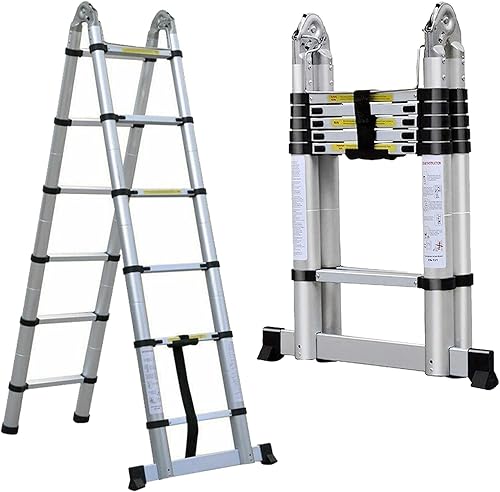 Miniatura 13 de Escalera telescópica de acero inoxidable de 8.5 pies, escalera telescópica de extensión resistente, portátil, plegable, resistente y sólida