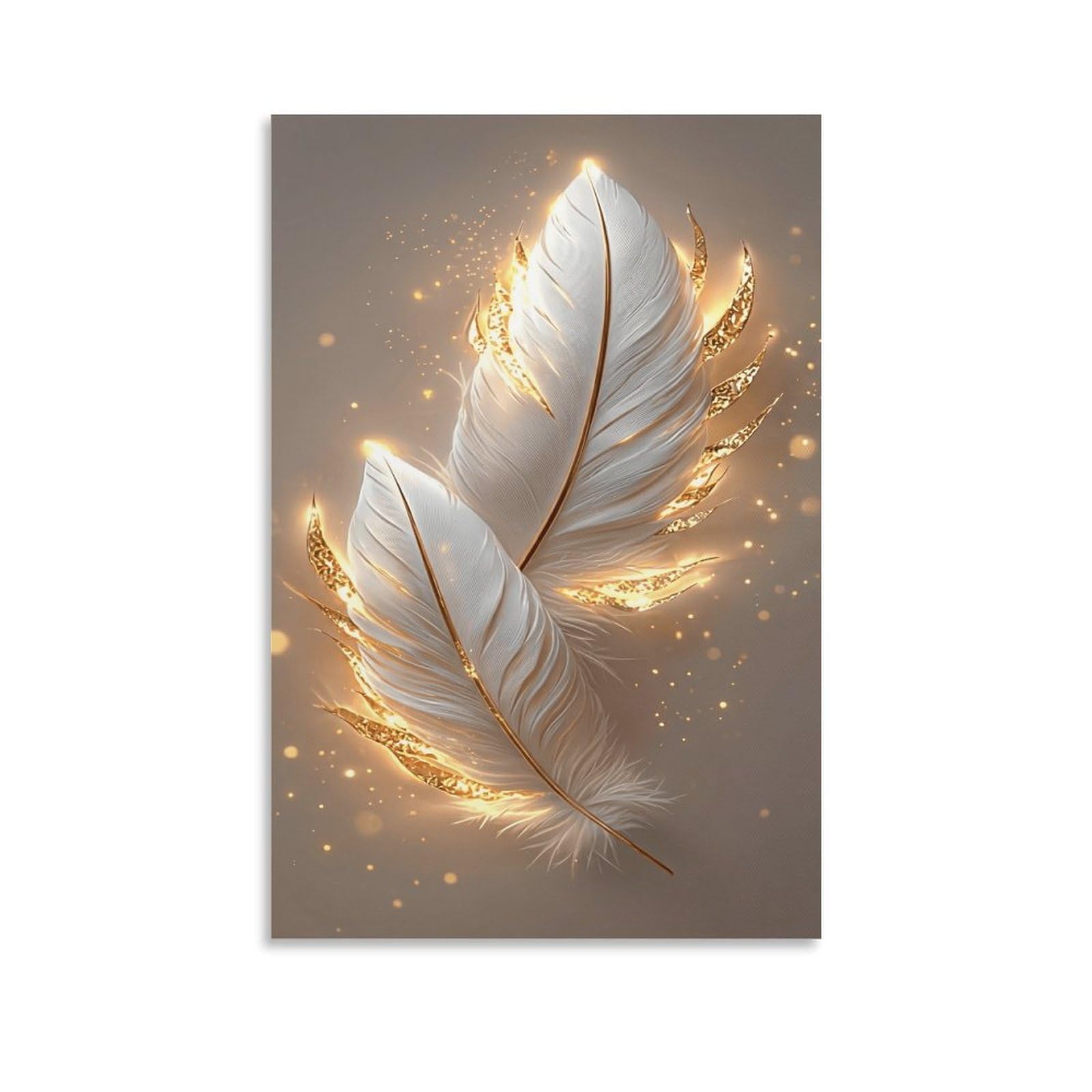 XPASHIQWC White & Gold Feathers Wall Decor Poster Canvas Prints Picture Modern Canvas Wall Art Picture Wall Hanging for Bedroom Living Room Decor 20x30inch(50x75cm)