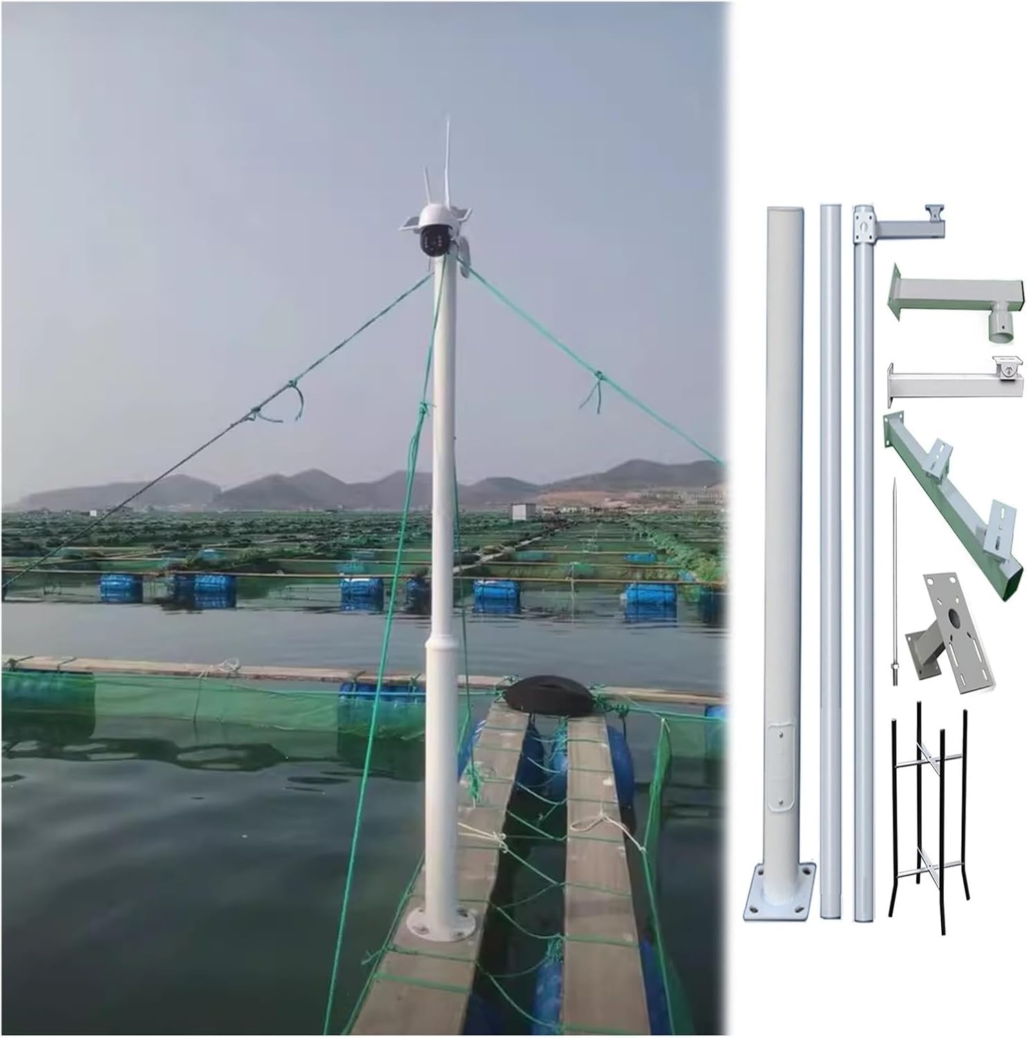 Industrial Surveillance Camera Pole, 19.6ft Security Camera Post with Dual Support Arm for Roadsides Monitoring, Assembled 3-Part Design, Heavy-Duty Stability