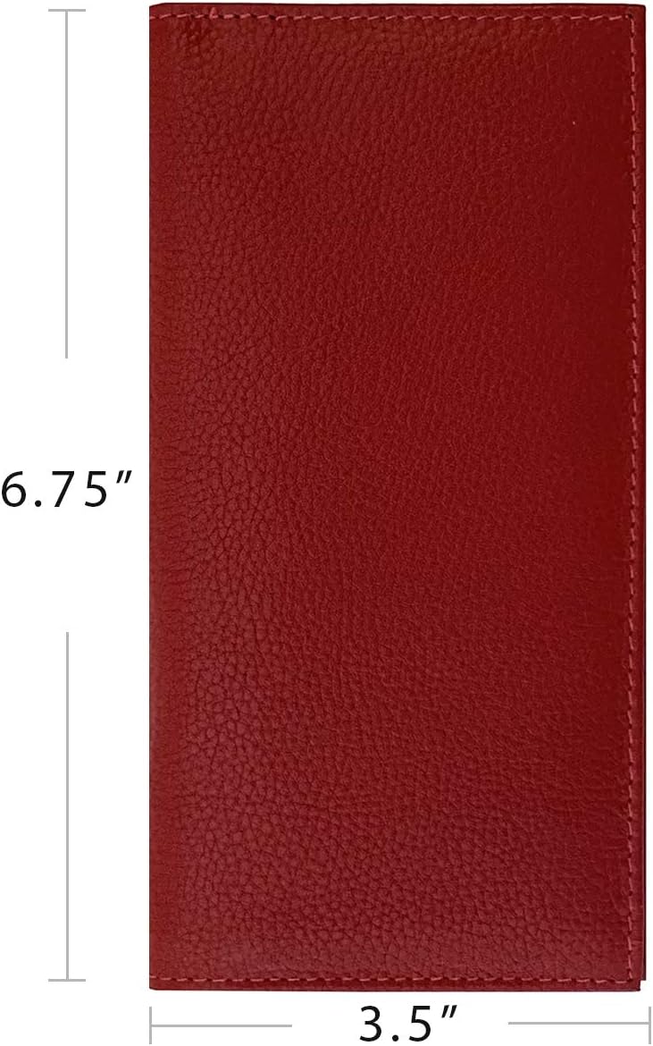 Red Basic Genuine Leather Checkbook Cover For Men & Women - Image 4