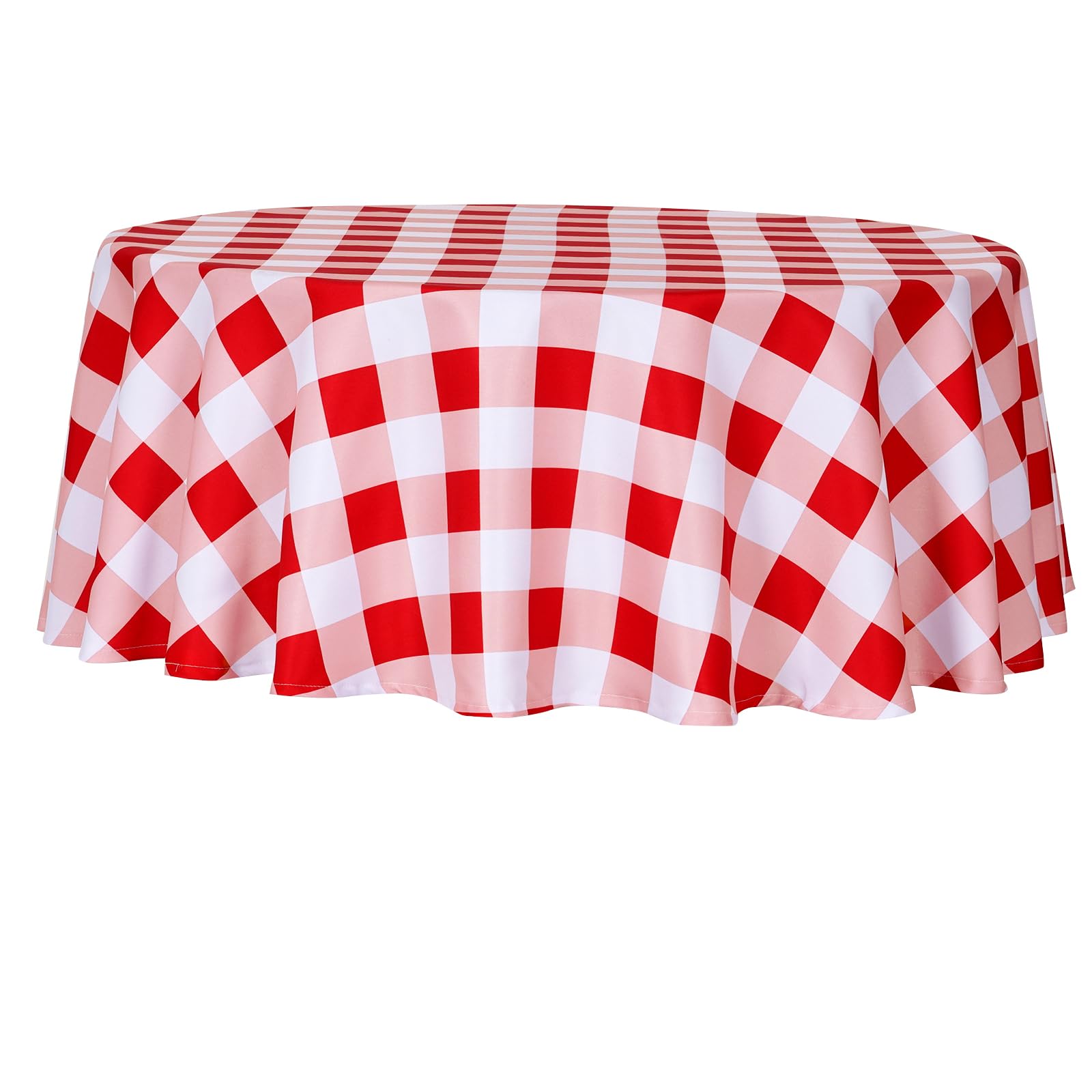 3E Home Red Gingham Tablecloth 150cm, Polyester Checkered Tablecloth, Spillproof and Wrinkle Resistant Wipe Clean Plaid Round Table Cloth for Outdoor and Indoor