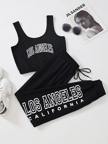 Miniatura 6 de Verdusa Conjunto de 2 piezas para mujer con camiseta corta sin mangas y pantalones deportivos