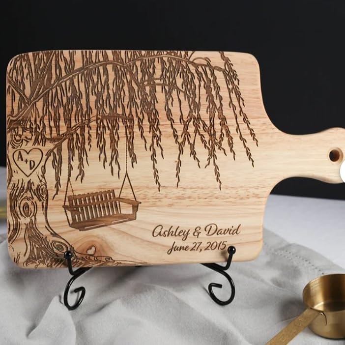 Tabla de cortar personalizada - Árbol de sauce con banco columpio para regalo de aniversario o boda miniatura 3
