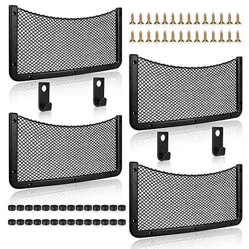 4 Stück 42CM * 21CM Auto Aufbewahrungsnetz Kofferraum Netztasche Auto Organizer Car Aufbewahrungstasche Elastisch Kofferraum Aufbewahrung Netz