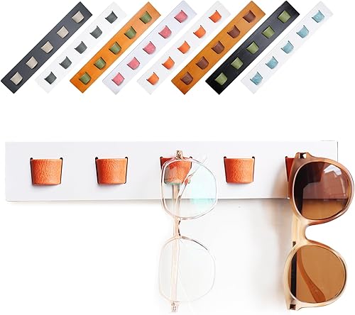 ACOCOFE Organizador de lentes de sol, soporte de almacenamiento de lentes de madera, soporte de almacenamiento para gafas de sol (blanco-naranja)