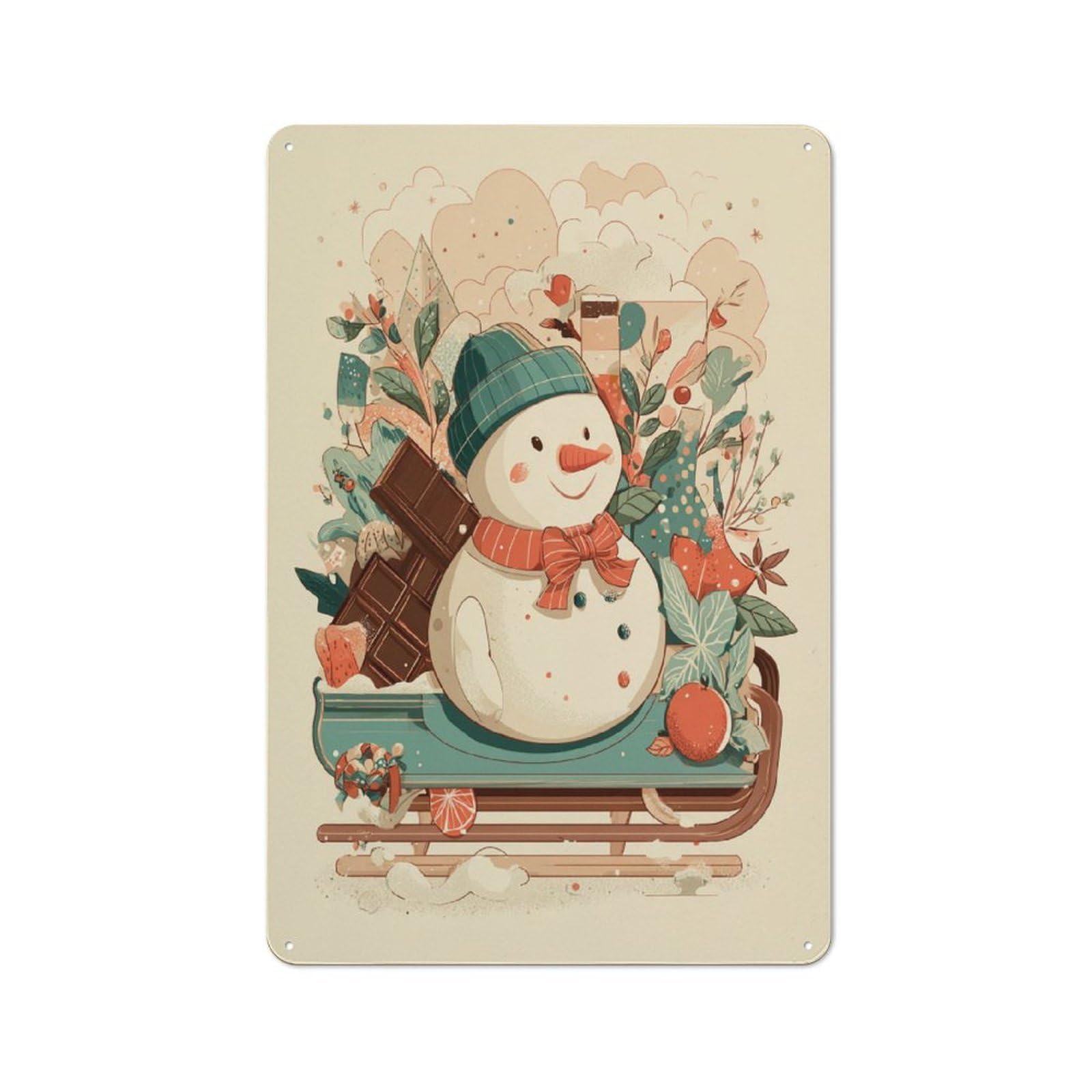 Junmoney Snowman Winter Sleigh Adventure Garden Style Tin Sign 30X20cm, Porch Wall Decor For Patio Bar, Workshop, Shed Or Kitchen