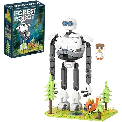 White Robot Roz with Brightbill & Fox Building Blocks Set, Wild Forest Adventure Cartoon Robot Action Figure Model Toy, 859 Pcs Creative Collection Gifts for Movie Fans
