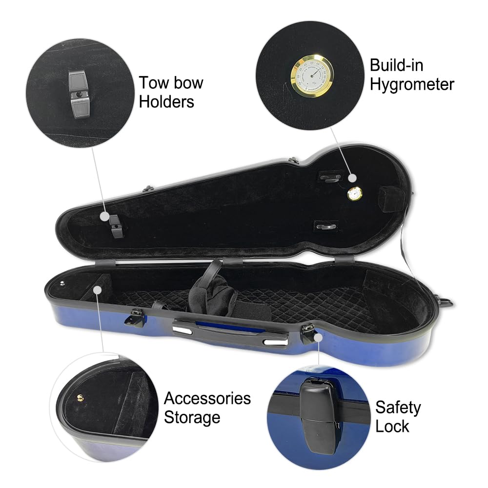 ModouString Viola Case 16 inch Carbon Fiber fit for 15-16.5 inches viola with adjustable backstraps Lightweight strong Hard shell waterproof (Blue)