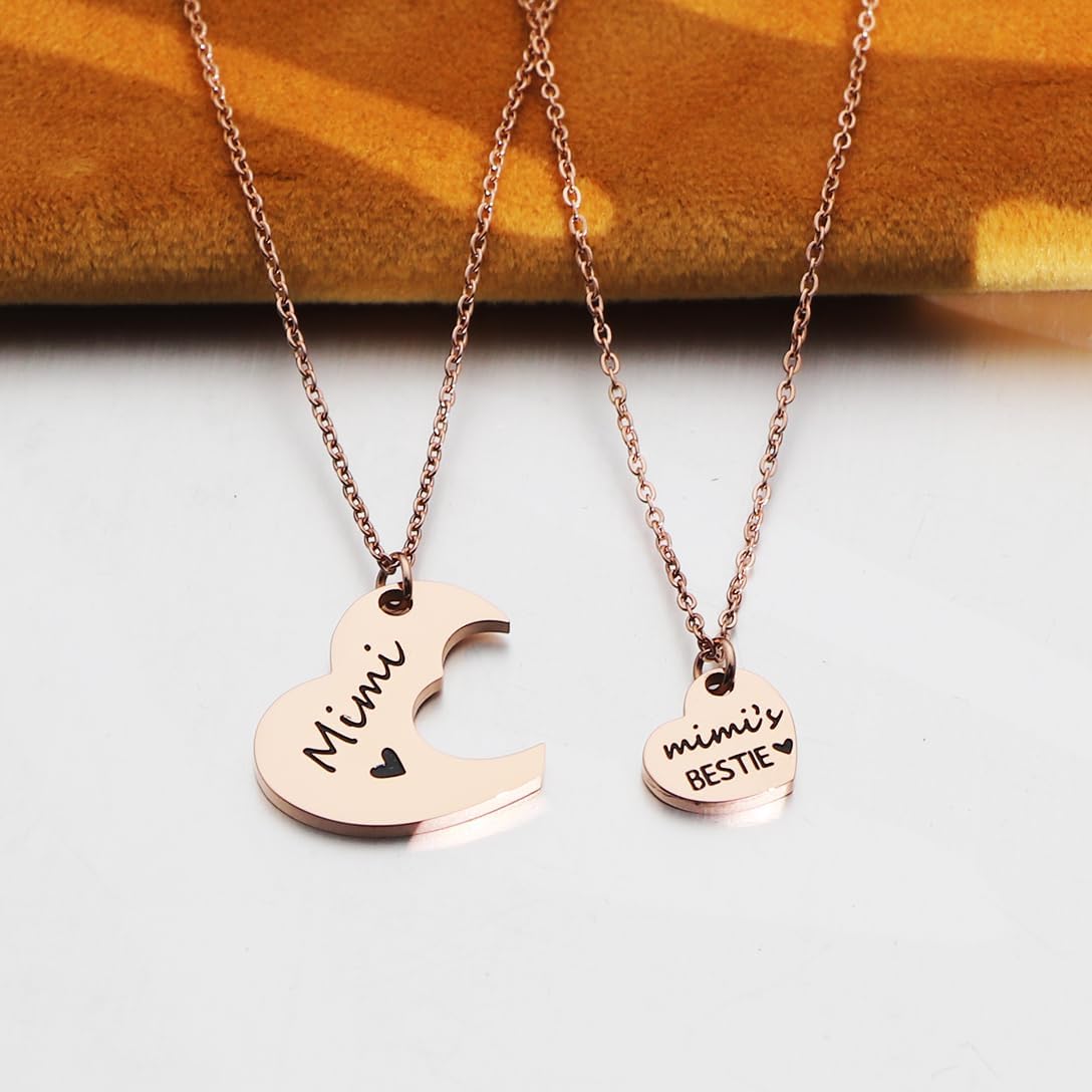 Gigi and Gigi's Bestie Necklace Set Matching Heart Pendant for Grandma Granddaughter Mimi Nana Necklace Grandma and Me Gift