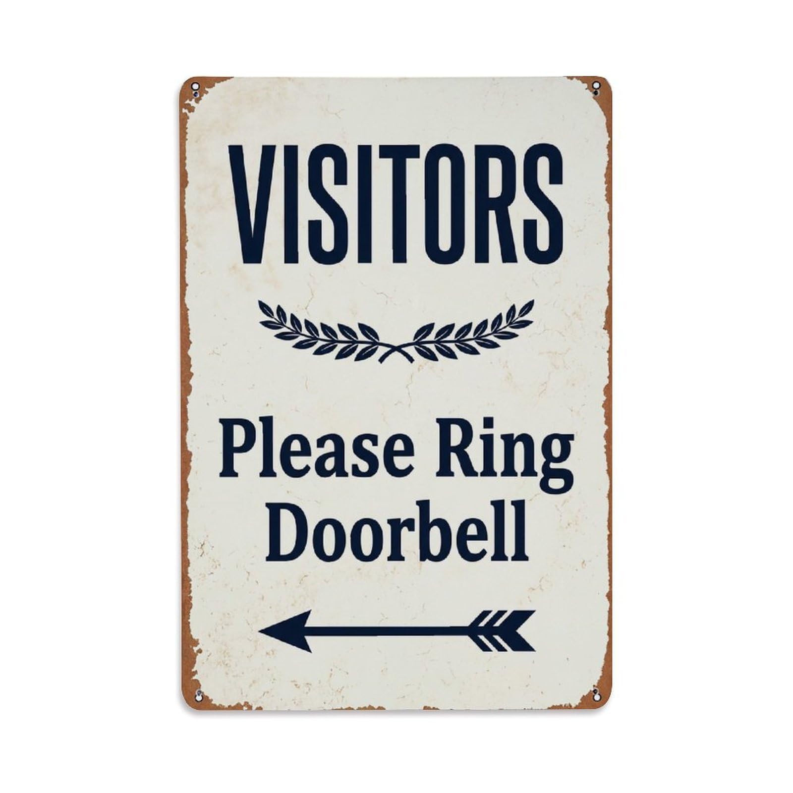Metal Tin Sign Vintage Visitors Please Ring Doorbell Arrow Laurel