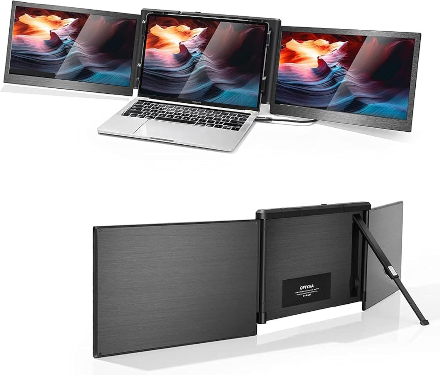 V2COM P2 PRO Triple Portable Monitor for Laptop Screen Extender Dual Monitor 13.3'' FHD 1080P IPS Display Type-C/PD/TF