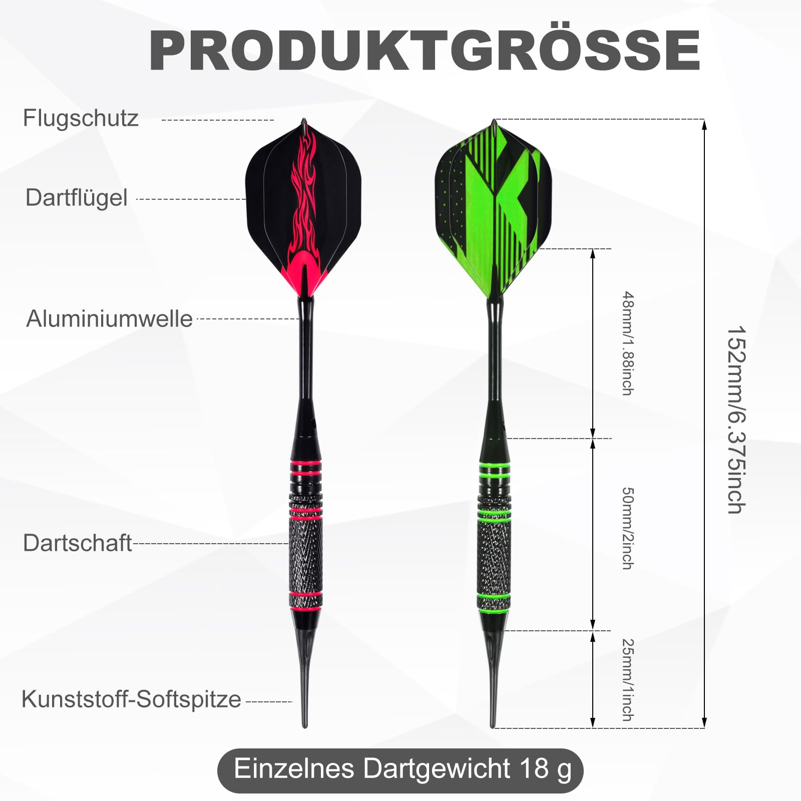 Dartpfeile Elektronische Dartscheibe,Dartpfeile Soft,Kunststoffspitze,12 Stück à 18 Gramm mit 120 Ersatzspitzen,6 Dartflügeln, Flight Protector, Aufbewahrungskoffer, Dart für elektronische Dartscheibe