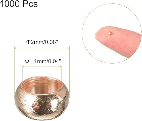 Miniatura 2 de uxcell 1000 cuentas redondas de crimpado, cuentas espaciadoras de extremo de crimpado de 0.079in para hacer pulseras, joyas, oro rosa