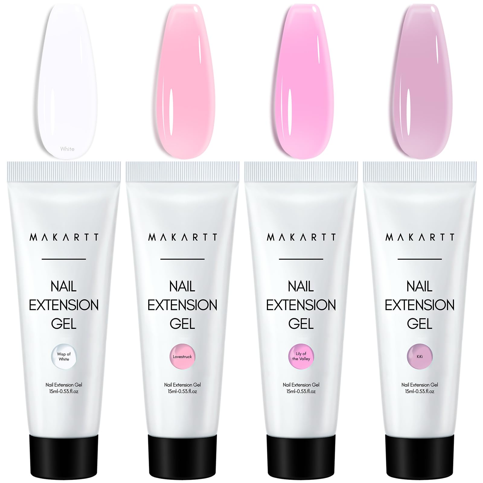Makartt Poly Nail Gel Set - 4 Colors, Strong Builder for Extension Overlay Strengthener 3D Diy, Multifunctional, Long-lasting for Nails French Manicures Home Salon Clear and 3 Pink Shades