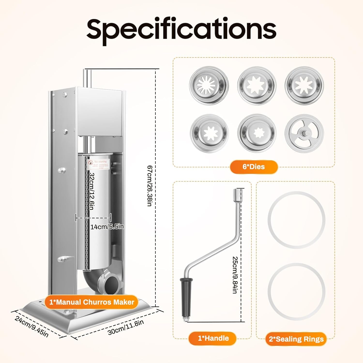 Machine à Churros Professionnelle, 5 L, en Acier Inoxydable, avec 6 Buses, Presse à Churros Manuelle pour La Maison Et Les Commerces, Idéale pour De Délicieux Desserts Latins.