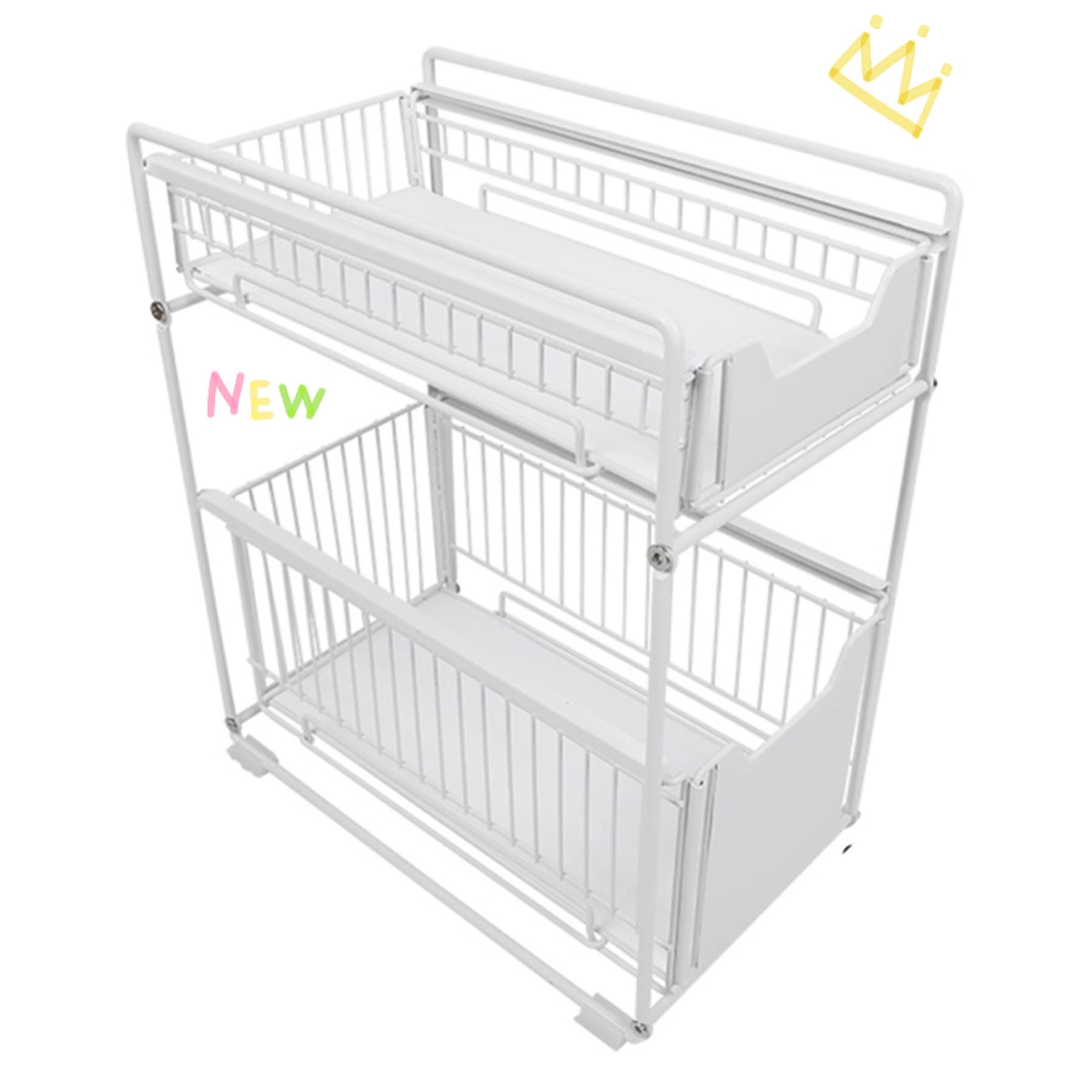 LANTUS 2 Niveles Organizador con Cajón de Almacenamiento Deslizante Debajo del Fregadero Organizador de Aperitivos para Cocina,Blanco-1PC