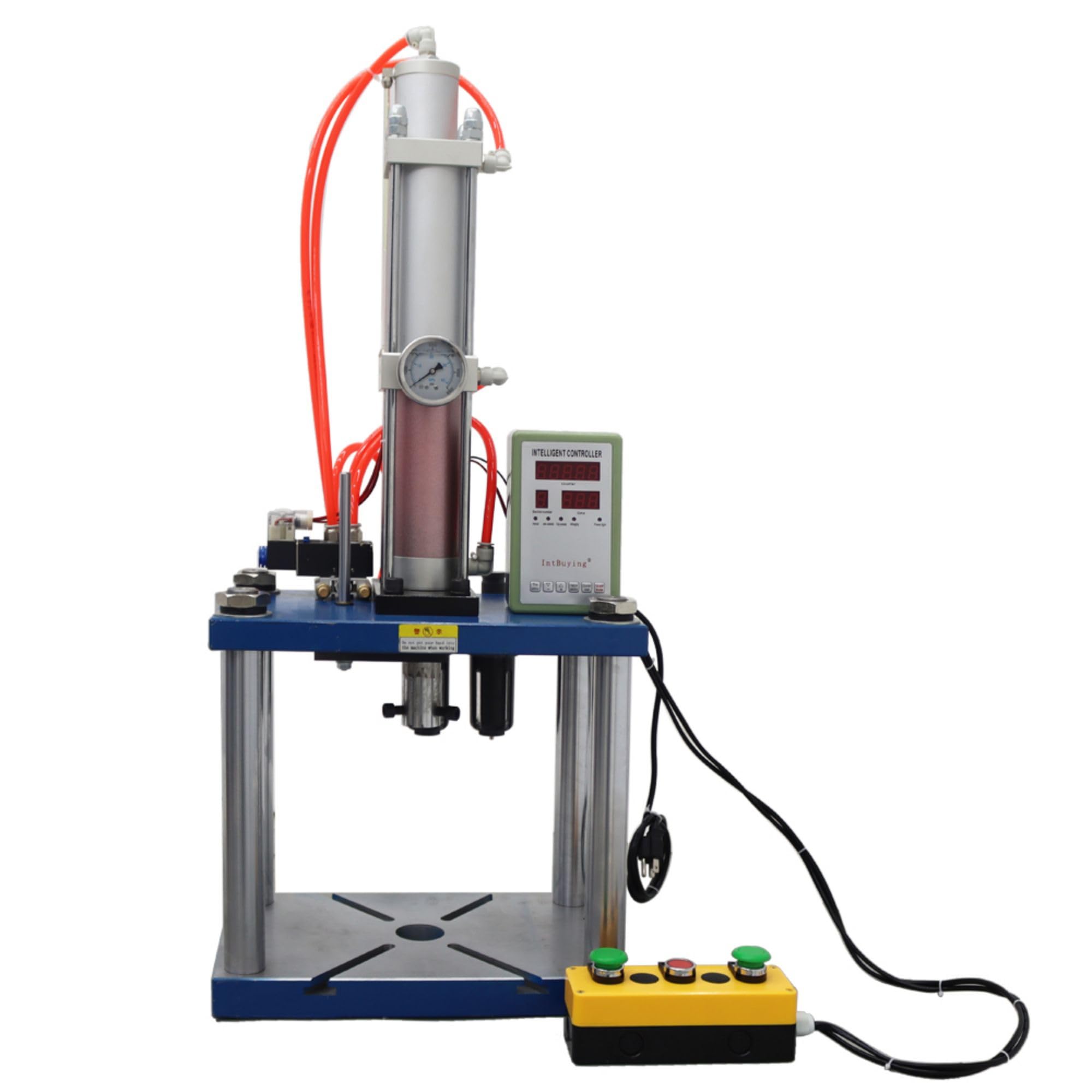 WYDDDARY Pneumatic Punch Press Machine Adjustable Cylinder Stroke 4 Columns Pneumatic Press Manual Emergency Stop Switch with Controller for Metal Sheet 110V(3000KG/6614LB Pressure)