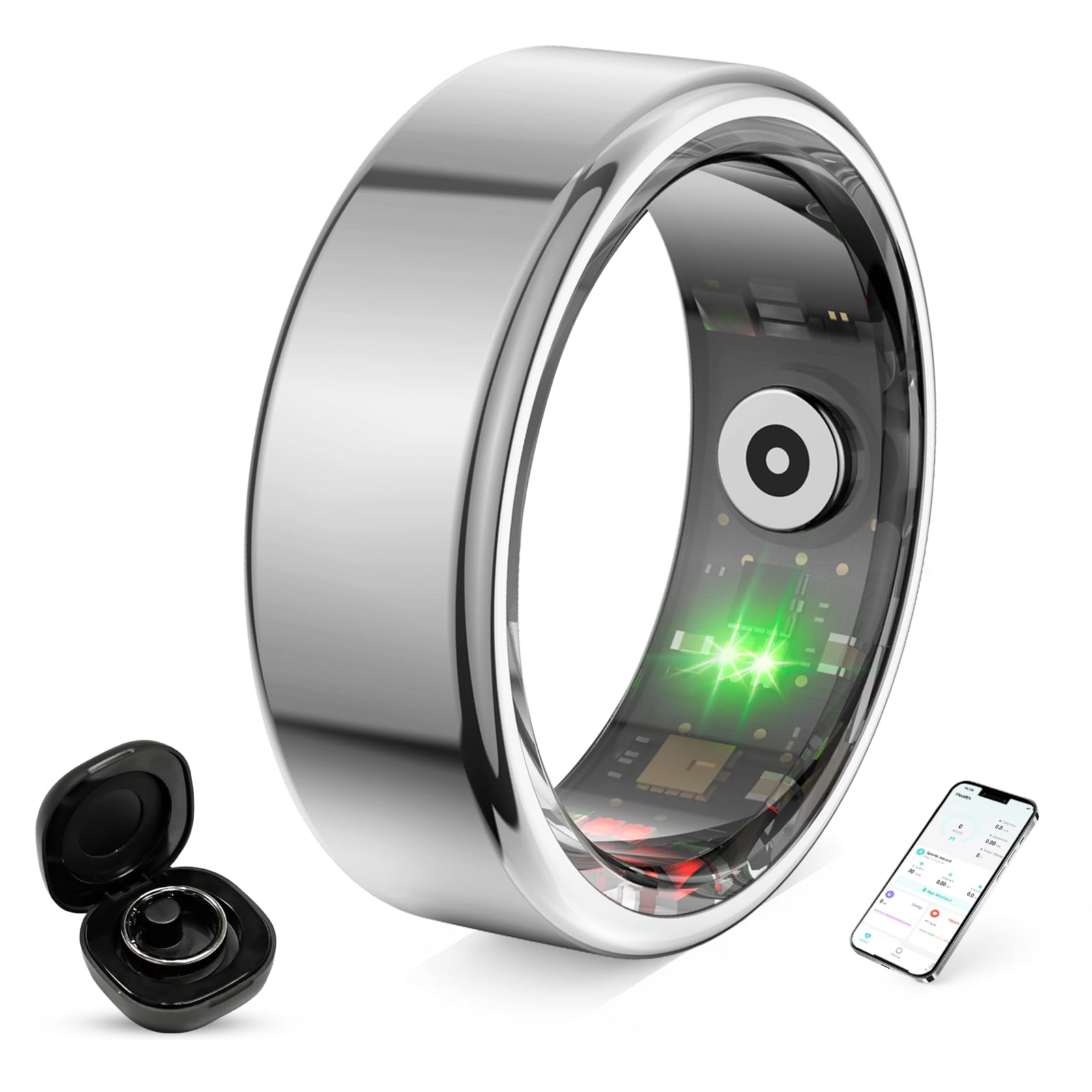Bague Connectée Smart Ring pour Femme et Homme, Tracker Fitness avec Moniteur Fréquence Cardiaque, Sommeil, 100+ Sports, Podomètre, Étanche IP68, Sans Abonnement pour iOS/Android (Argenté, 9)