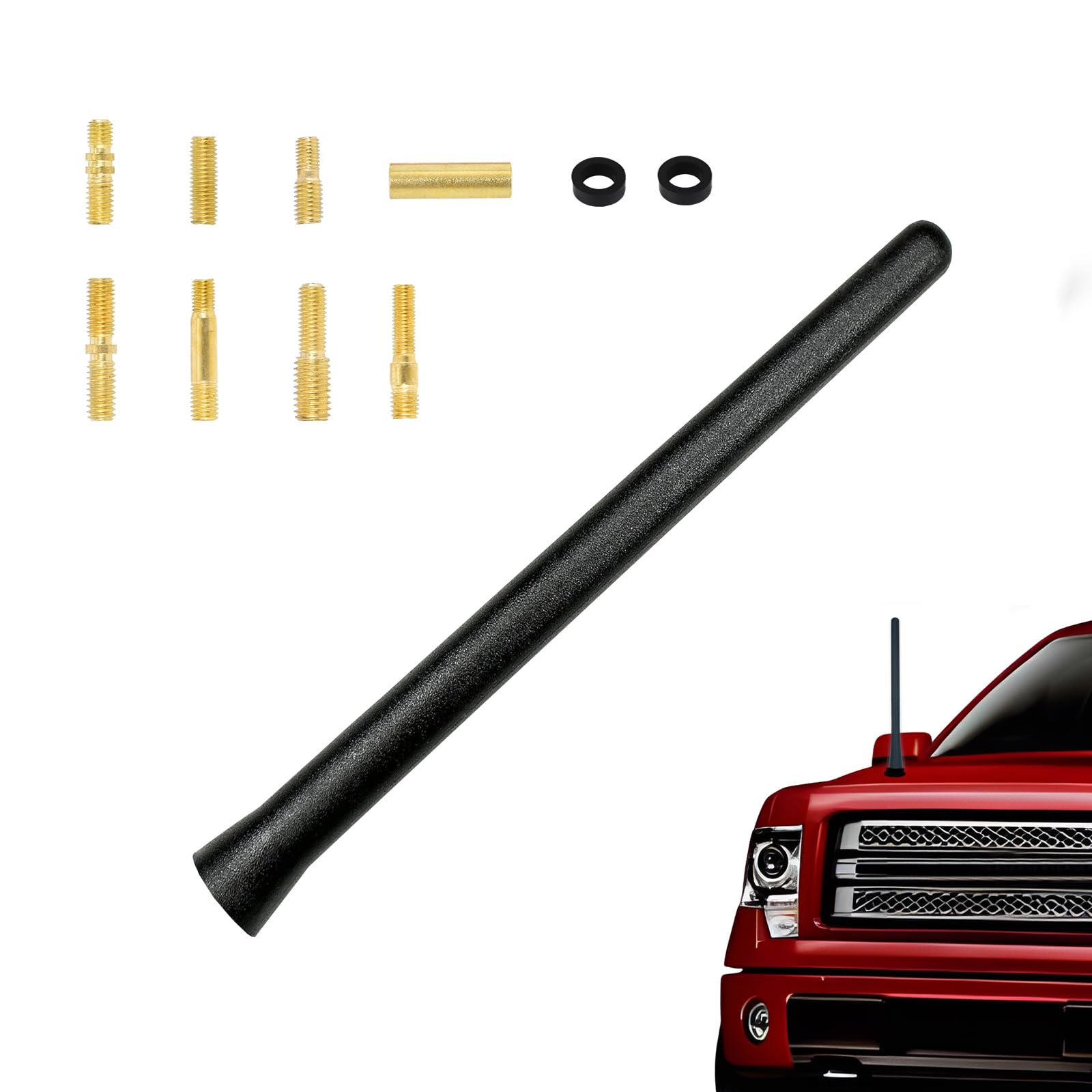 7 Inch Black Car Truck Antenna Replacement Universal for GMC Sierra Denali Chevy Silverado Ford F150 Dodge Ram Silverado Anti-Rust Weatherproof (Black, Polished 7 inch)