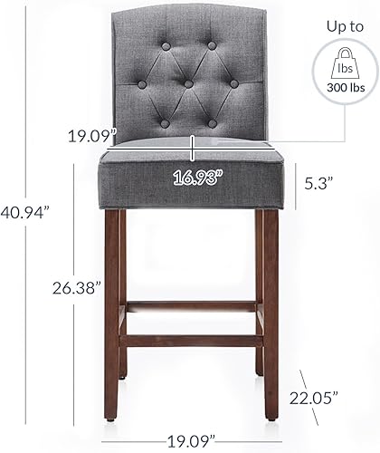 Miniatura 2 de BELLEZE Juego de 2 taburetes de bar para isla de cocina, modernos taburetes de bar tapizados con botones, sillas de isla con respaldo alto, sillas