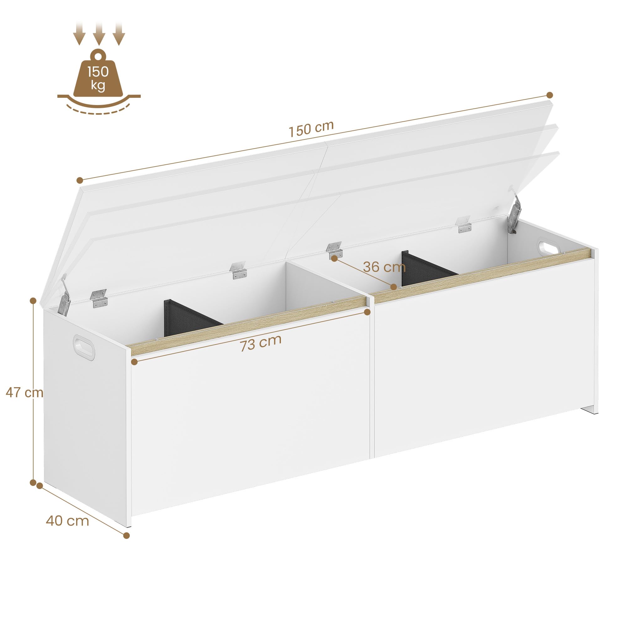 Hzuaneri Schuhbank, 150 cm, Sitzbank mit Stauraum, Schuhbank mit Stauraum, Aufbewahrungsbox, Platz Sparen, Geeignet für Wohnzimmer, Flur und Schlafzimmer, 40 x 150 x 47 cm, Weiß SB21503X