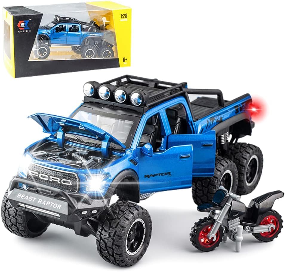 Image of DEOXY 1:24 F-150 Raptor CZ24 Diecast Metal 6x6 Off-Road Wheel Model Car with Sound and Light for Kids Age 3 Year and up (Multicolour)