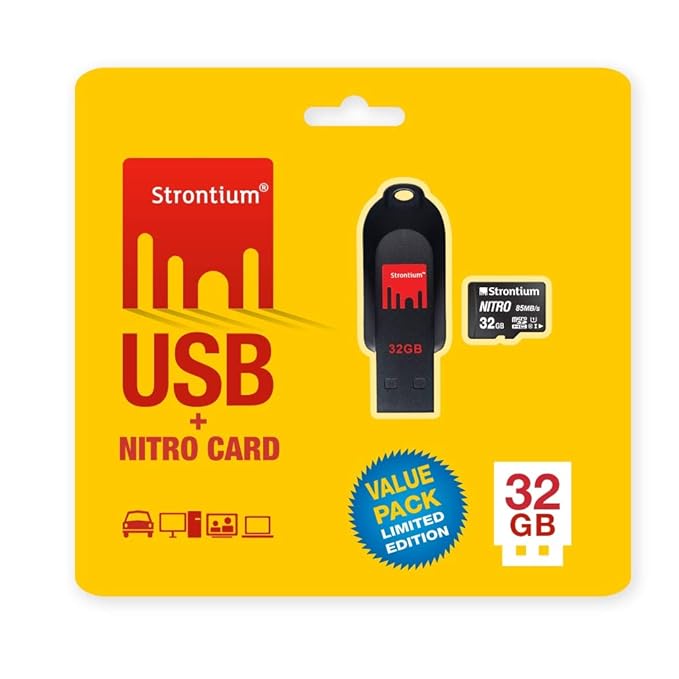 Strontium 32GB USB and 32GB Nitro MicroSD 85MBPS- Pack of 2 at Rs. 784