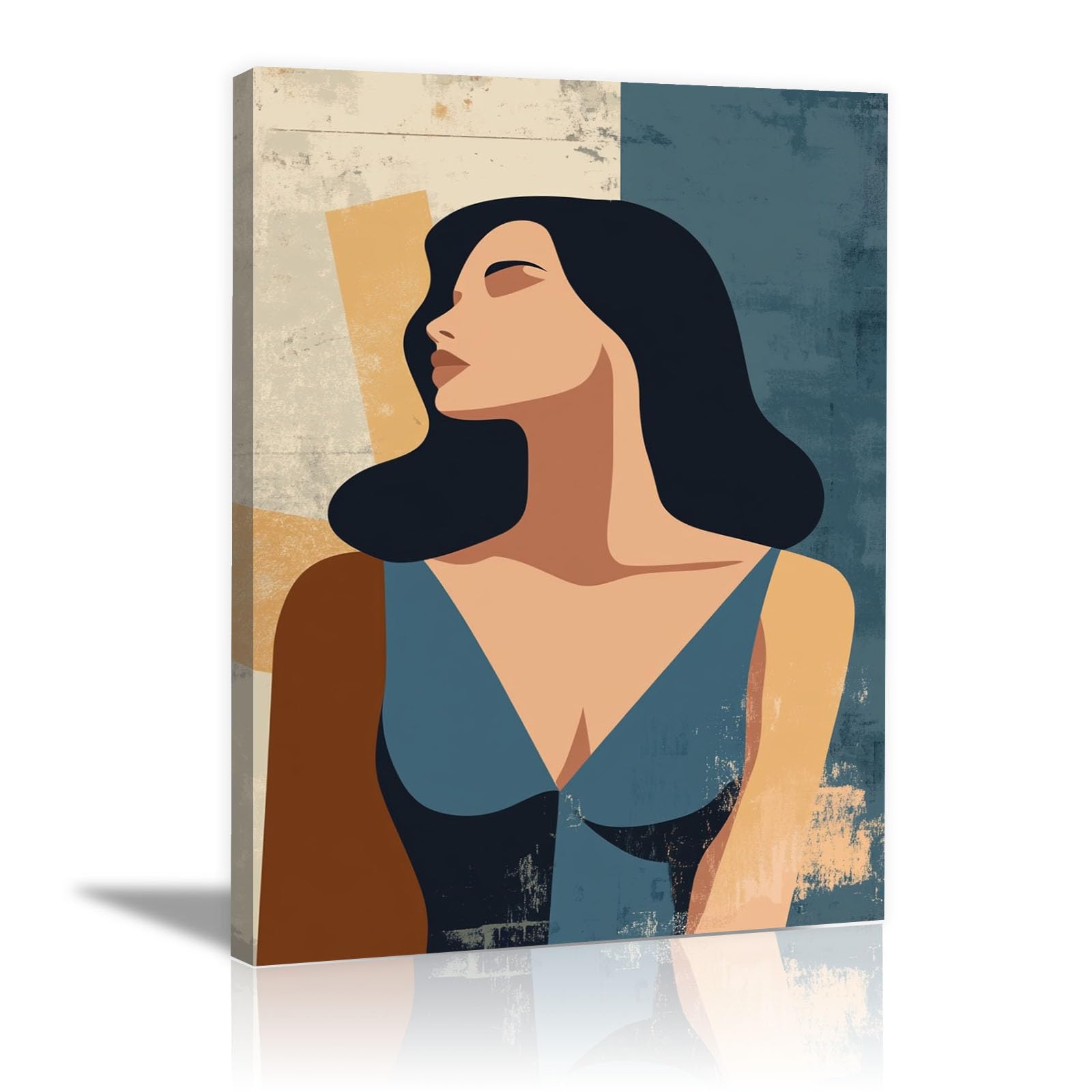 TERUEA Beautiful Girl Animals Poster Canvas Art Wall Decor Abstract Woman Portrait Picture Prints for Girls Room Bedroom Wall Decor(Blue)-40x60cm Framed
