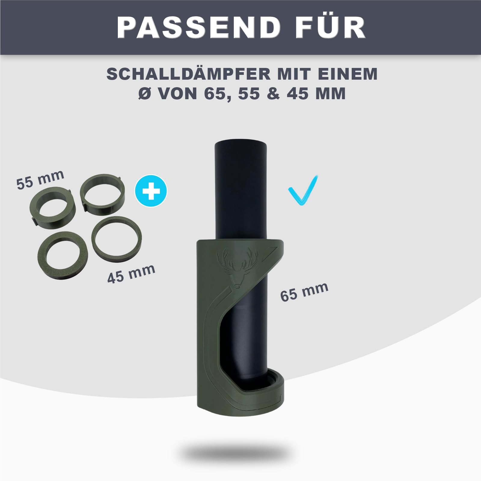 Schalldämpferhalter 65mm - magnetisch, inklusive 45 mm & 55mm Adapter, 6 Kg Haltekraft