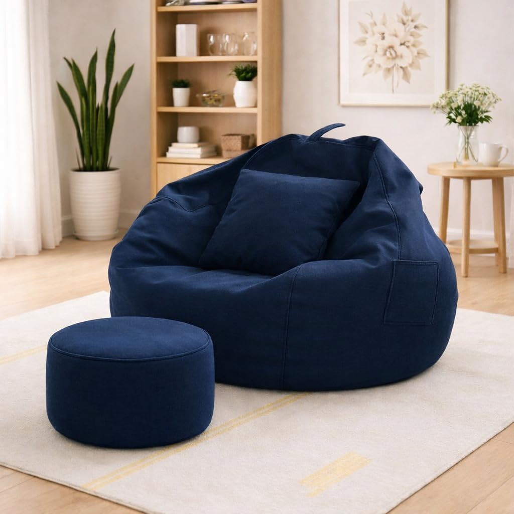 karuto 4XL Bean Bag Cover with Footrest & Cushion (Without Beans) (Navy Blue, XXXXL)-image-15