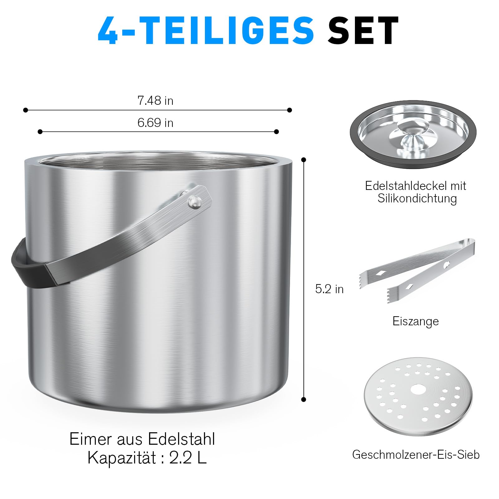 IJsemmer met ijsblokjestang, roestvrij staal en hout, 2 liter online IJsemmer met ijsblokjestang, roestvrij staal en hout, 2 liter online