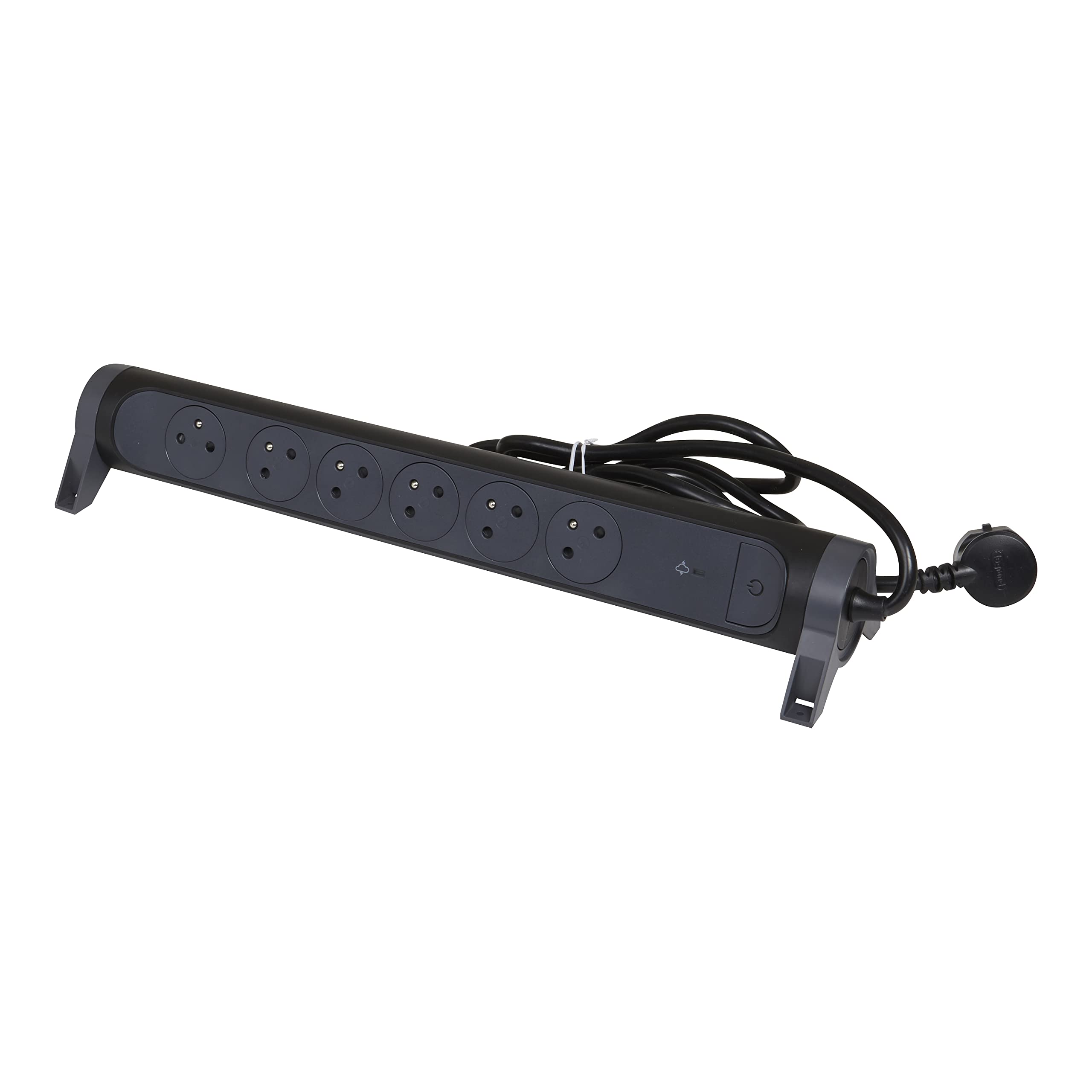 LEGRAND - Multiprise Rotative Avec Interrupteur à Voyant LED et Protection Parafoudre - 6 Prises Surface avec Terre - Cordon 1,5m - Noir et Gris Foncé