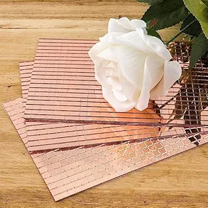 GOLKIPAR(LABEL) 3D Mosaic Tile Stickers Self-Adhesive Mosaic Tile Stickers Waterproof Mirror Mosaic Square Glass Mirror Wall Stickers Old Wall Renew Decoration Kitchen Bathroom (Rose Gold- 3 PC)