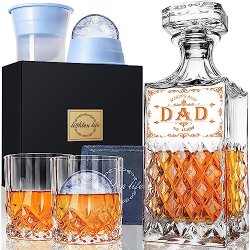 LIGHTEN LIFE Gifts for Dad,Birthday Gift for Dad from Son Daughter Kids,World's Best Dad Whiskey Decanter Set in Gift Box,Unique Dad Gift Ideas,Whiskey Gift Set for Father Men