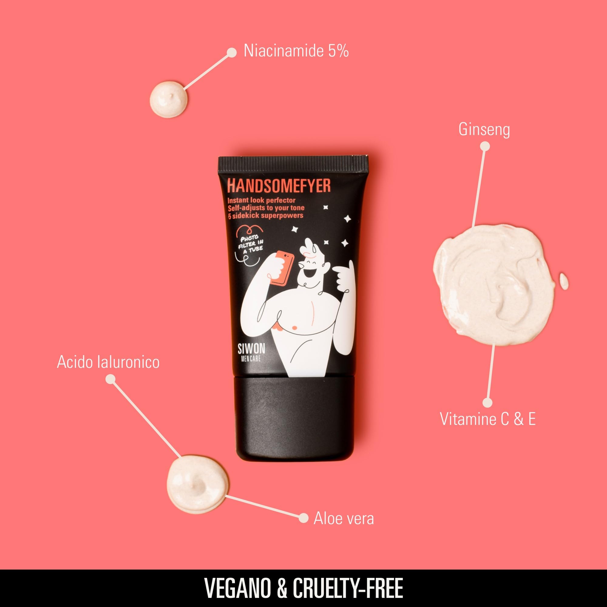 SIWON | Handsomefyer | Crema viso idratante per uomo tutto in uno con un buon effetto viso - 30ml | Crema leggerissima per la cura del viso maschile. Crema uomo viso antilucido. Creme viso uomo