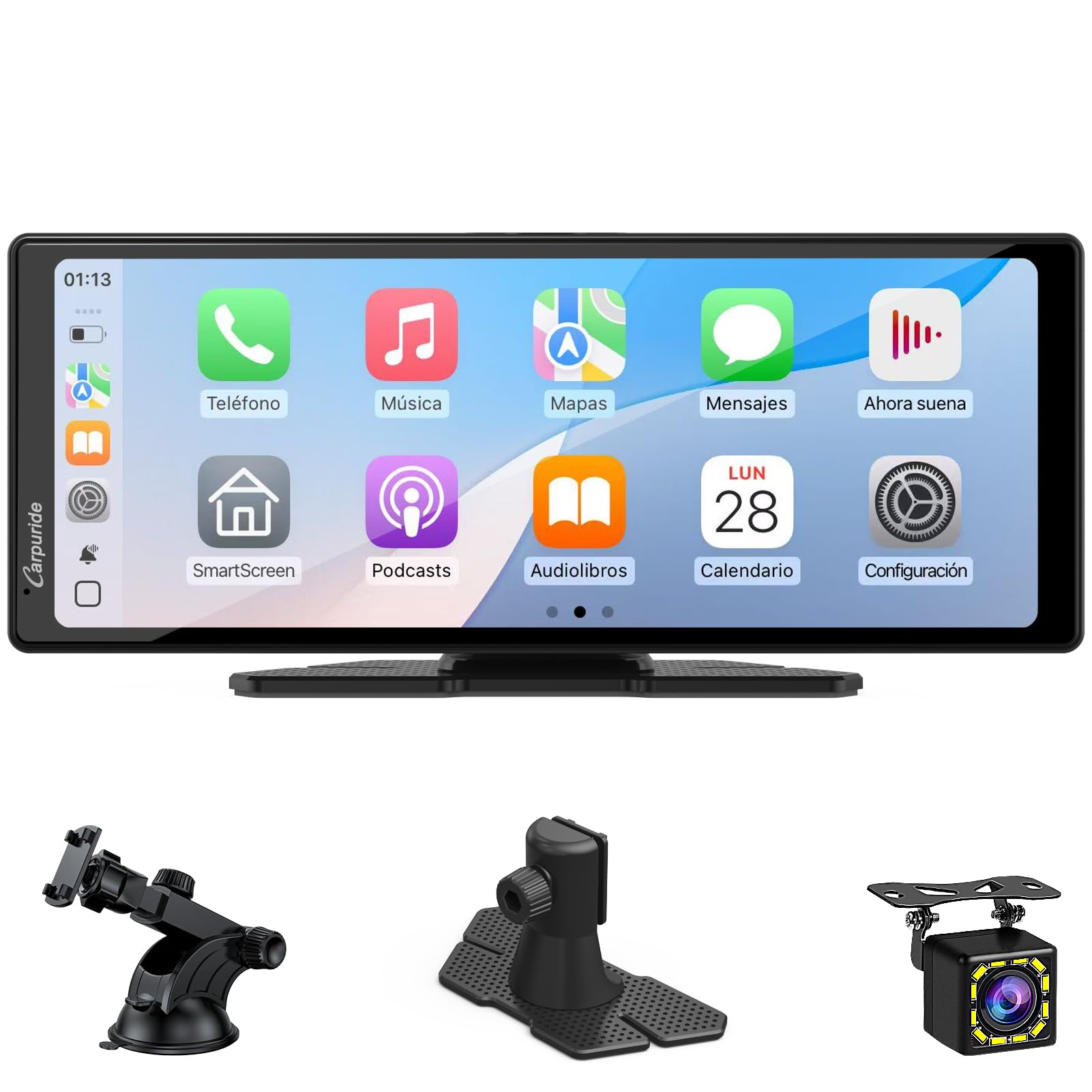 Carpuride V92R - Pantalla portátil Carplay inalámbrica y Android Auto, 10.26 Pulgadas 1080P HD Pantalla táctil Radio con cámara de Respaldo Real 720P/BT 5.0/Mirror Link Compatible con Montaje en