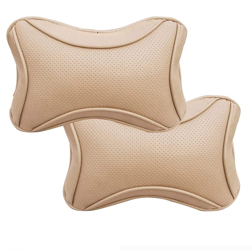 EXCHANGE CARTRENDING Car Neck Rest Pillow/Cushion Set Pillow Compatible with Nissan Micra Active, Beige - Set of 2