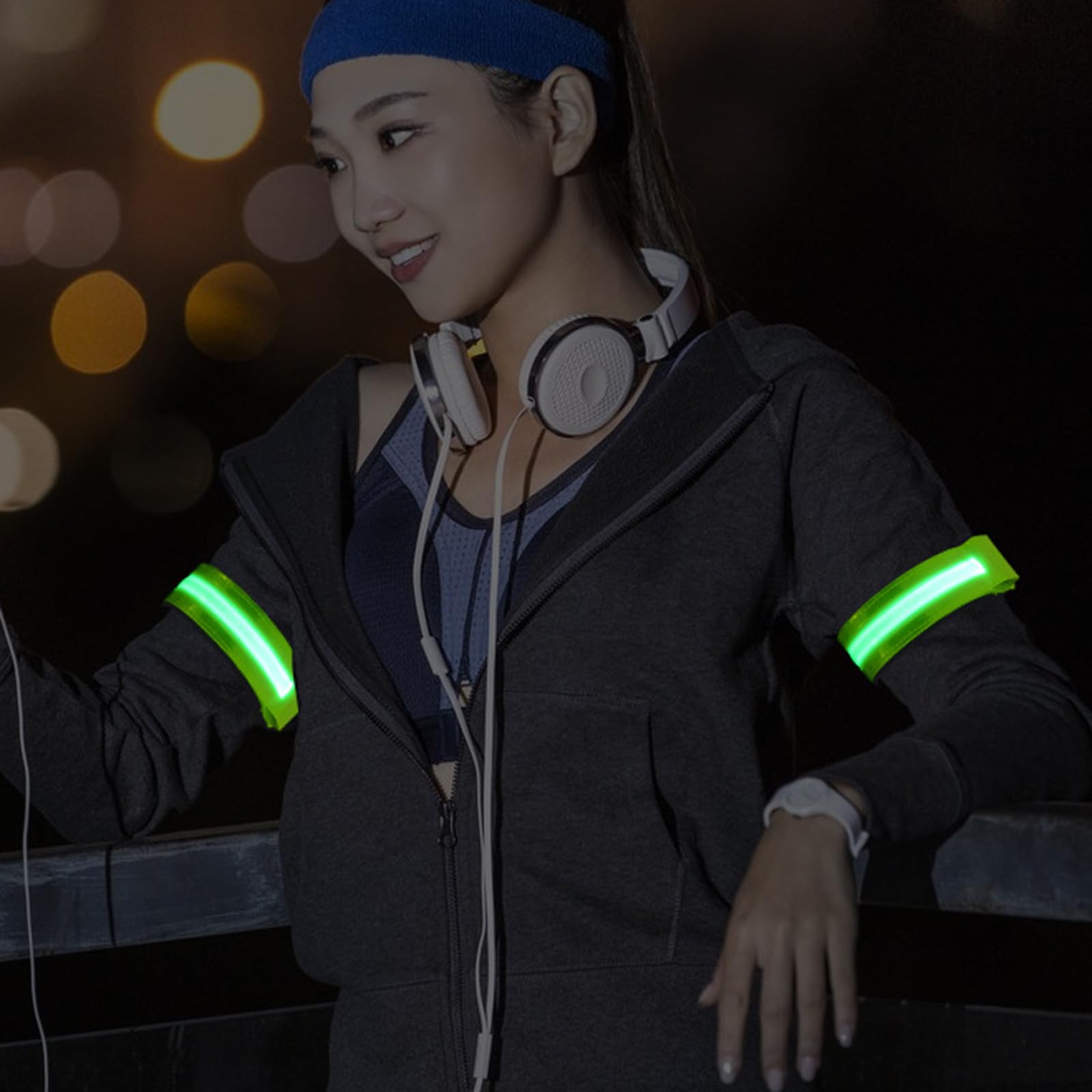Brazalete reflectante recargable por USB con 360 luces LED, bandas LED de alta visibilidad para correr por la noche, ciclismo