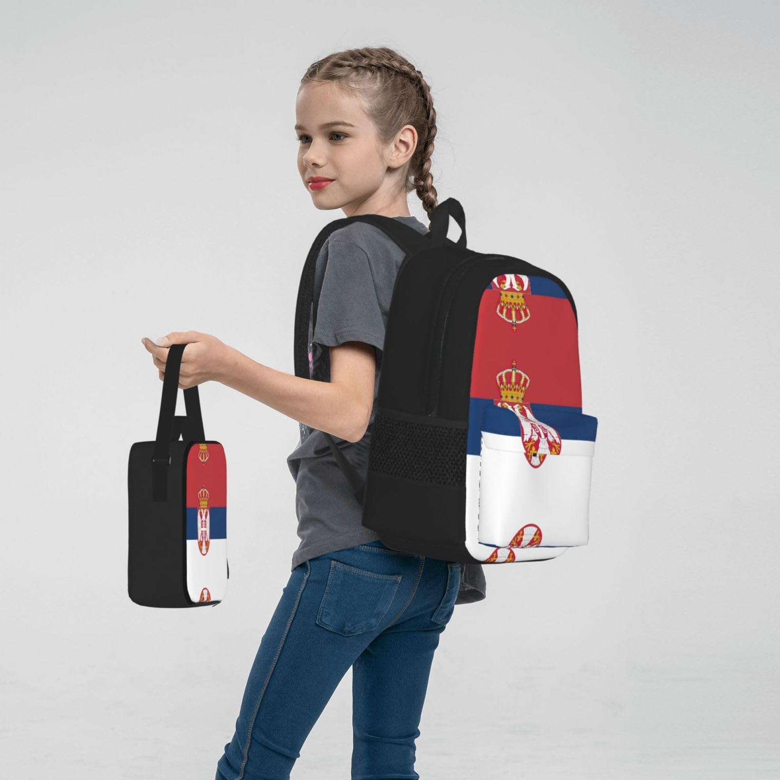 Flaga Serbii plecak dziecko chłopcy dziewczęta pudełko na lunch szkoła torba zestaw uczniów szkoły student prezent, Czarny, One Size, Bagaż