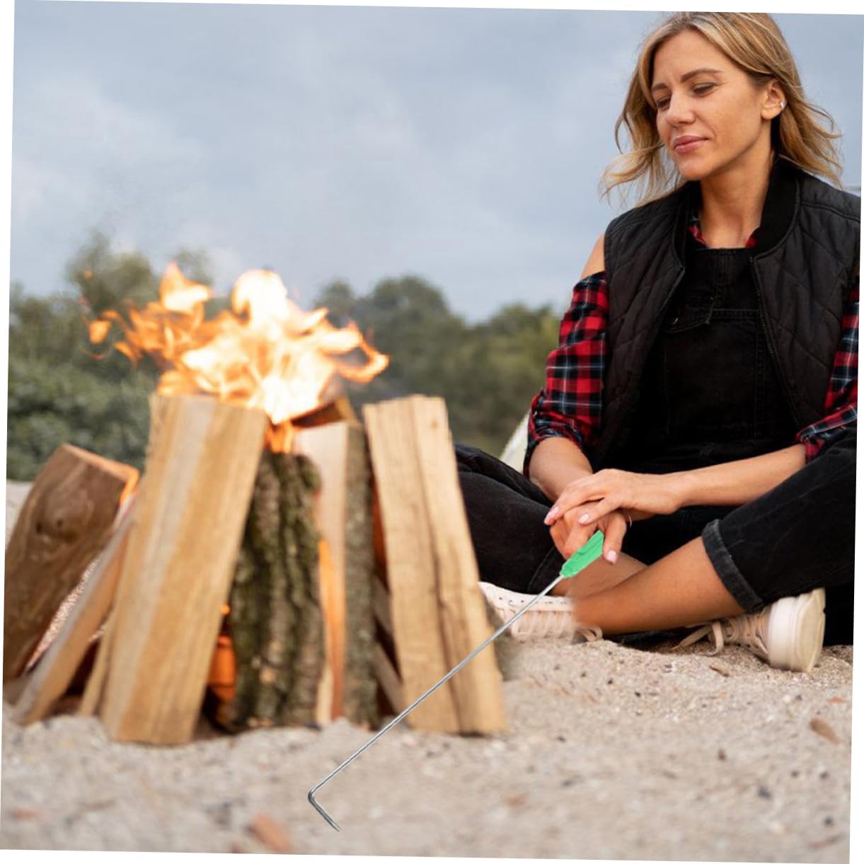 Outdoor Fireplace Poker Tool Portable Iron with Nonslip Handle