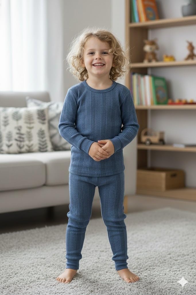 A.T.U.N. (ALL THINGS UBER NICE) Cómodo conjunto de ropa interior térmica para niños, camiseta térmica suave y cálida de manga completa con cuello redondo con pantalones a juego, acogedor conjunto de