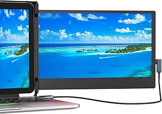 JJTechGiant 12'' Portable Monitor for Laptop Screen Extender Dual Display 1080P FHD IPS USB-A/Type-C/HDMI 4 Speakers Monitor Works with Mac Windows Android Chrome Linux, Fits 13”~16” Laptops