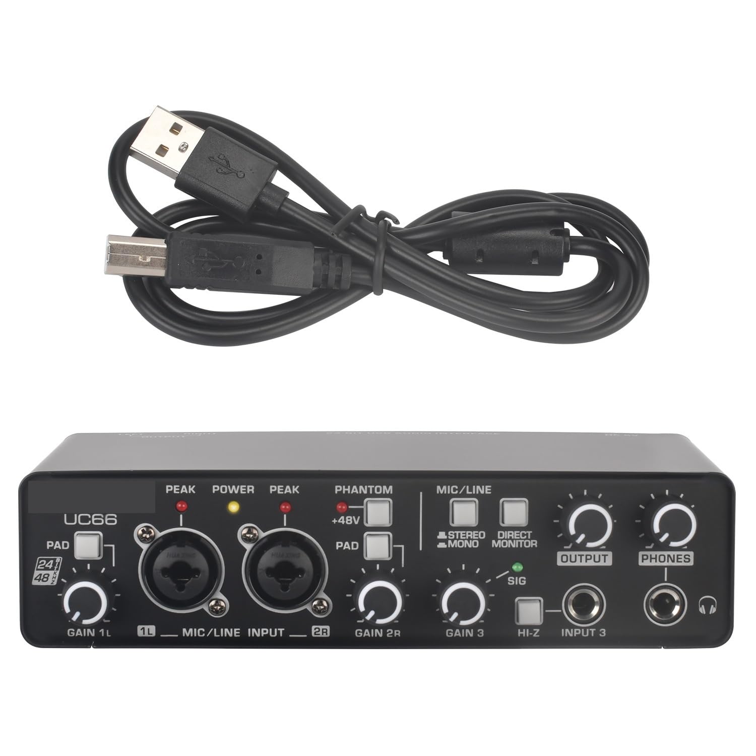 Interfaccia Audio a 3 canali Scheda Audio Esterna for Chitarra 24 Bit 48 KHz,Compatibilità Universale
