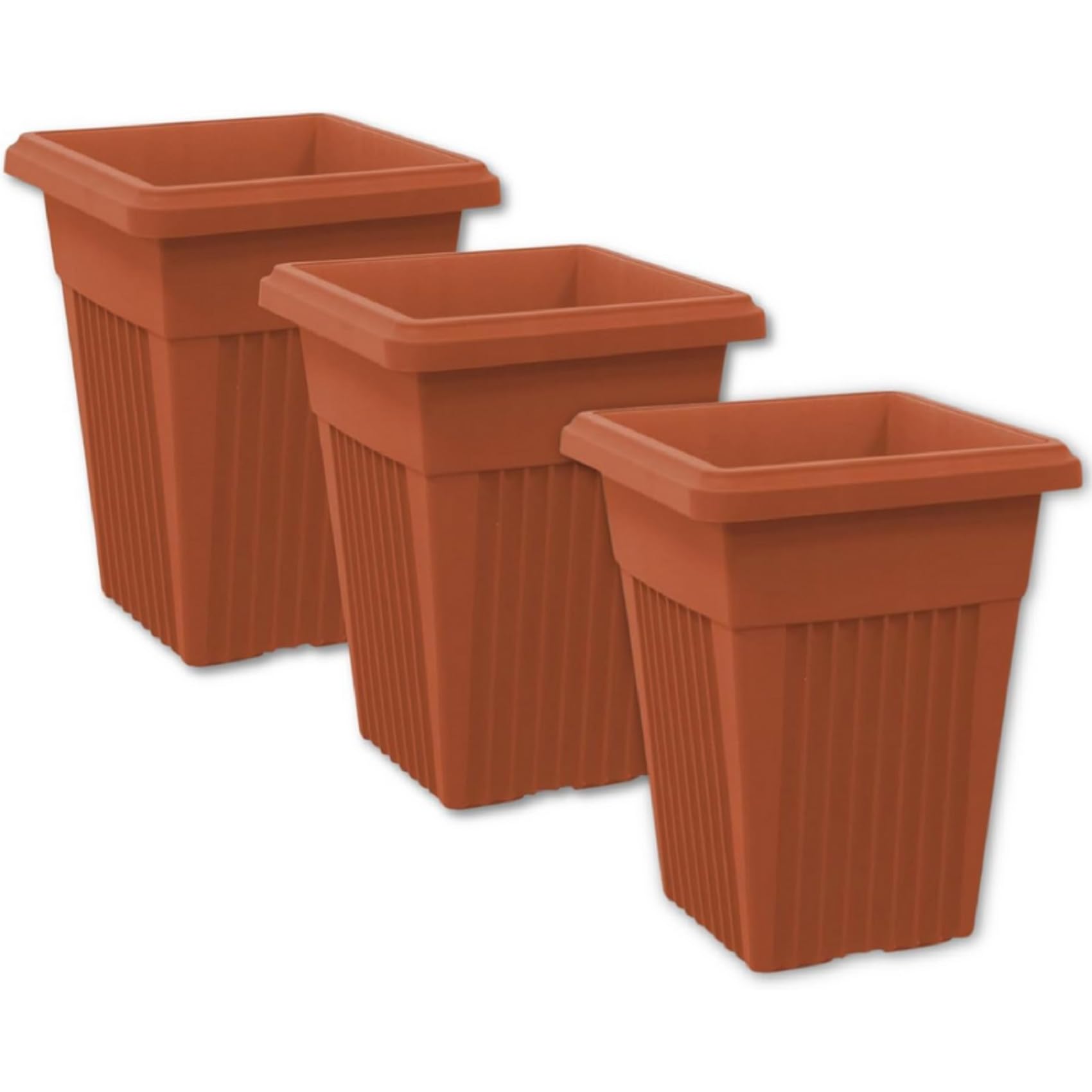 Khanary 40cm Sovereign Pillar Upright Tall Planters –Modern Square Flower Pot Garden, Patio, Front Door, decks, doorways, balconies, or offices (40cm Planter-Terracotta, 3x 40cm Planter)