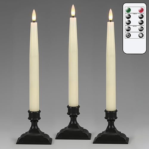 Miniatura 16 de GenSwin Velas cónicas sin llama con control remoto y temporizador, candelabros LED de cera real parpadeantes que funcionan con batería con mecha 3D