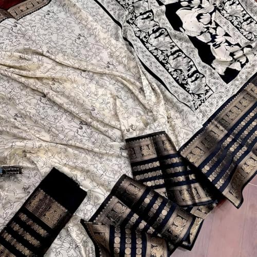 Image of SuperLaxmi Women's Floral Printed Dola Silk Saree with Blouse Piece