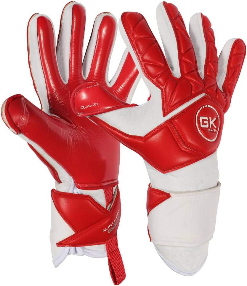 GK Saver Football Goalkeeper Goalie Gloves |Anti-Slip Grip Palms |Alpha Series |Goalkeeping GK Gloves Size 6 to 11