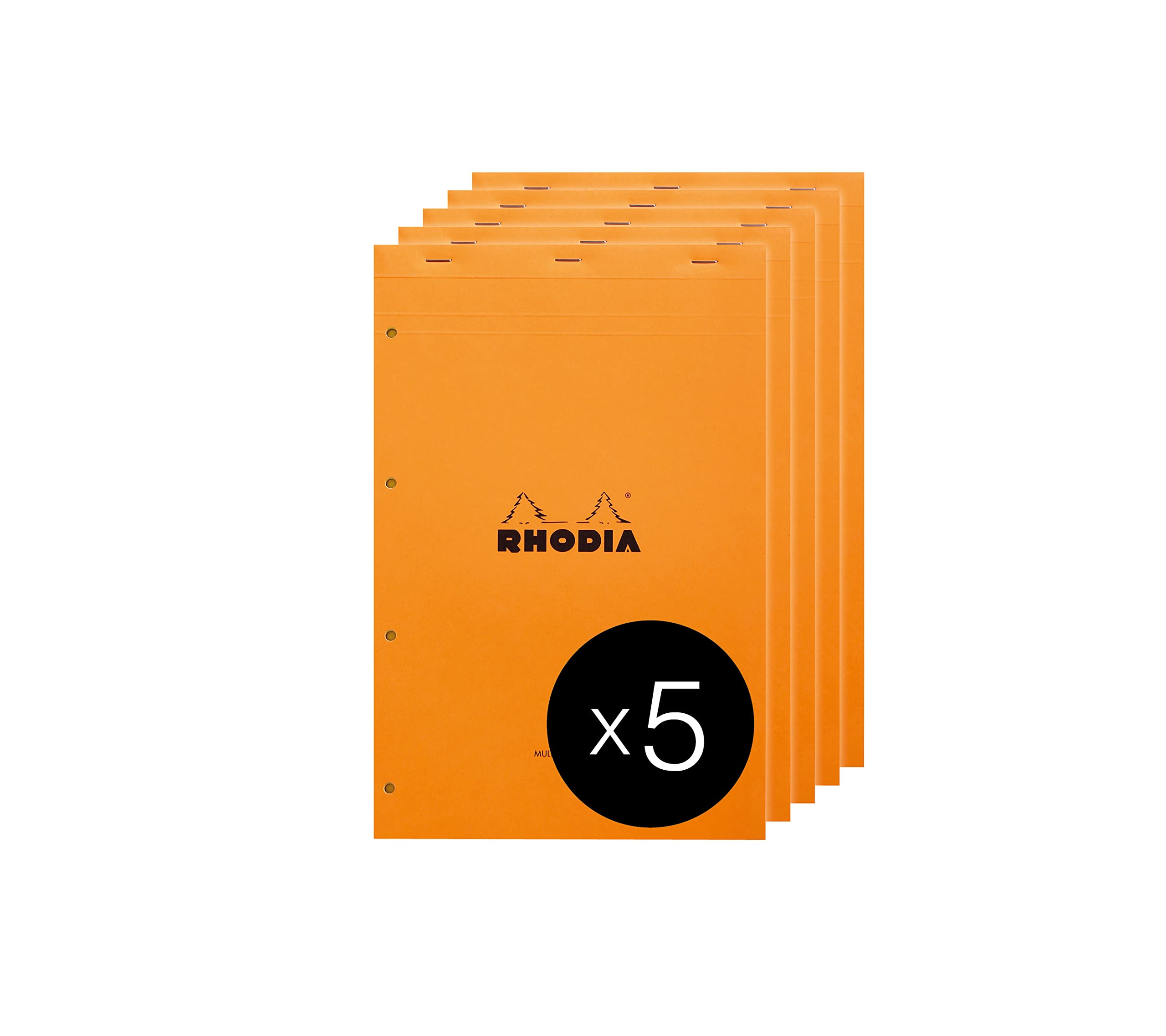 RHODIA 119700C - Bloc-Notes Agrafé N°119 Audit Orange - A4+ - Pré-Imprimé Multicolonnes - 80 Feuilles Détachables Perforation 4 Trous, Papier Clairefontaine Jaune 80 g/m²- Paquet de 5 blocs