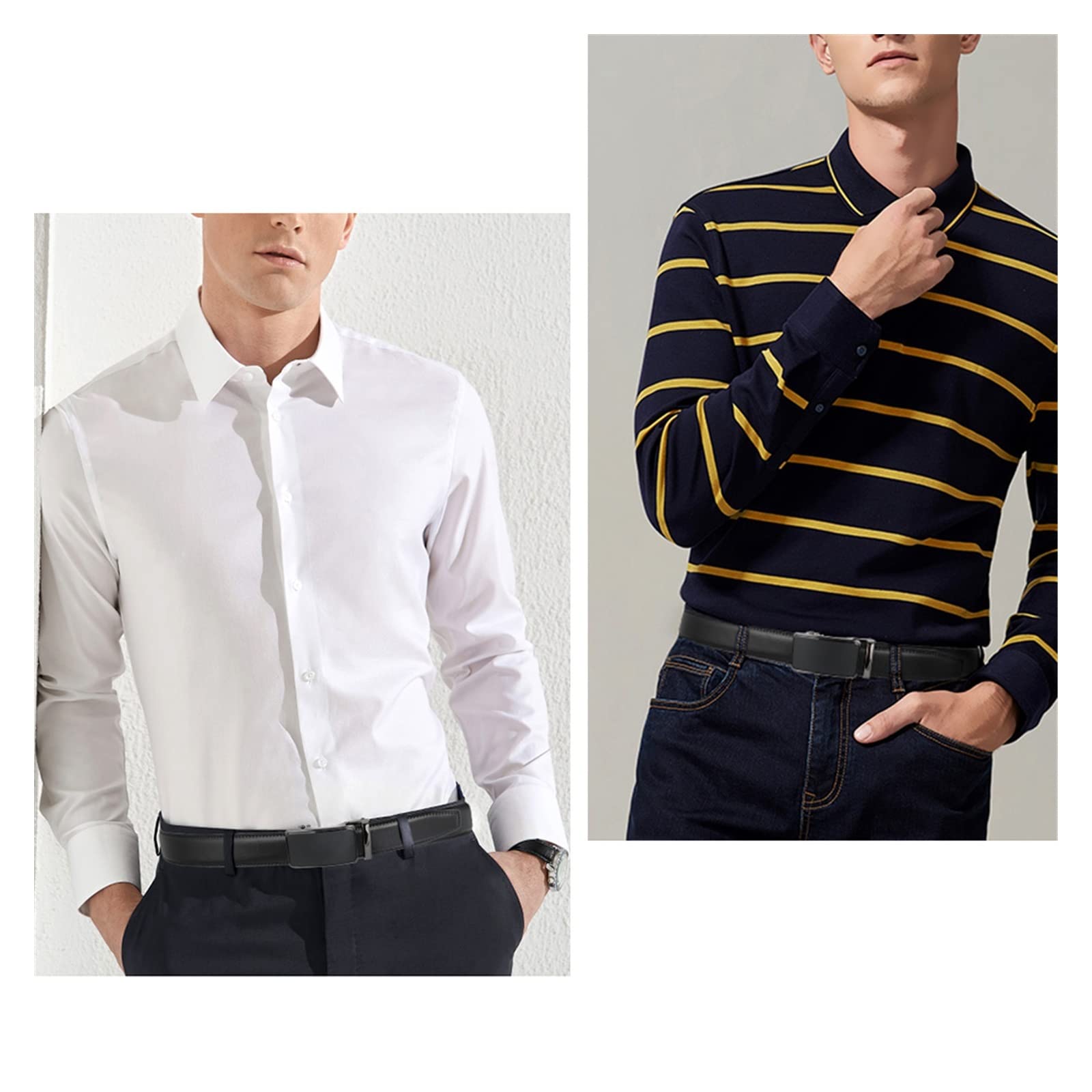 JOJOJ Cinturón de Cuero Genuino for Hombres Cinturón Ajustable con Hebilla Deslizante for Hombres(Black 2)