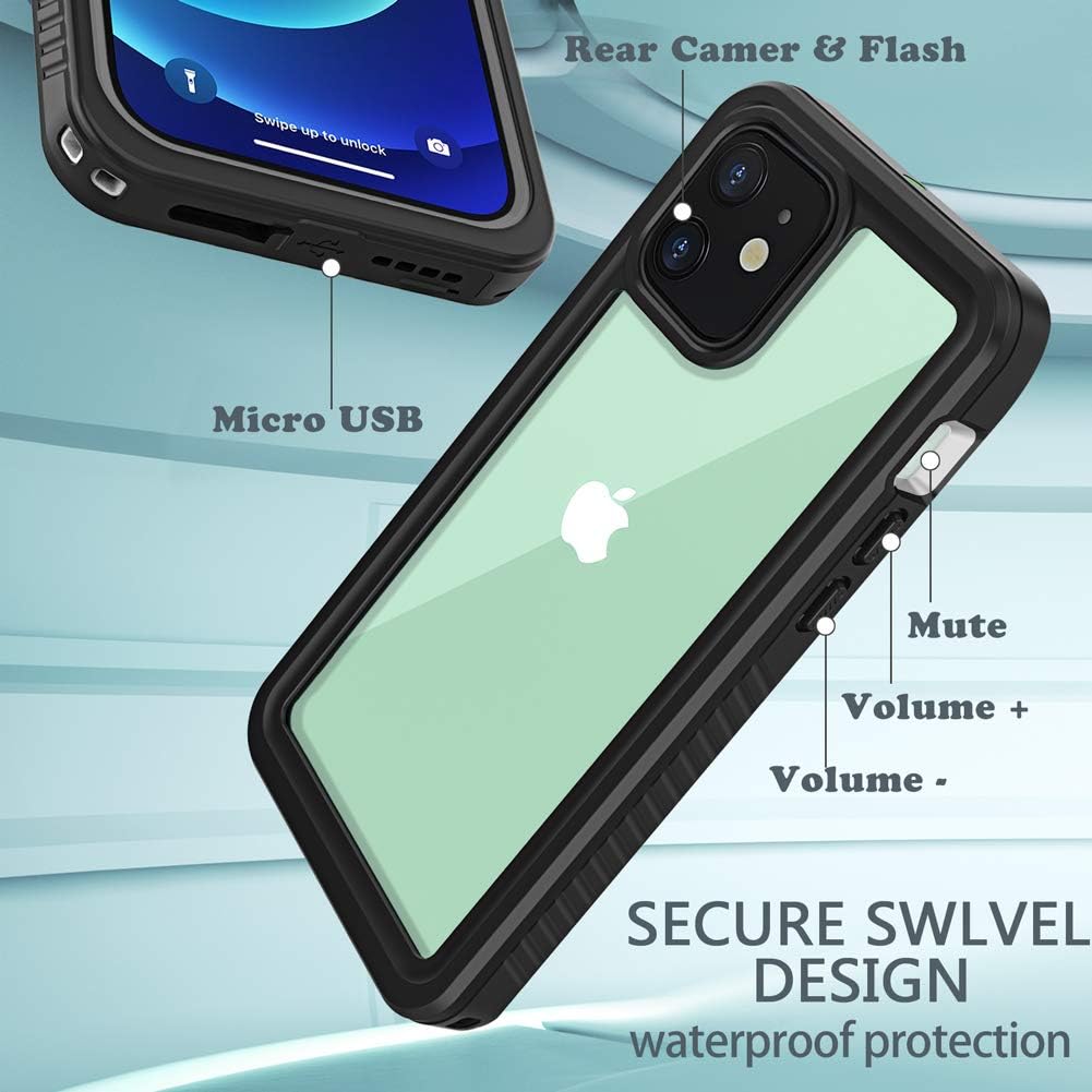 Diverbox for iPhone 12 Waterproof Case,Waterproof Shockproof Dustproof IP68 Full-Body Hard Case Built-in Screen Protector Underwater Outdoor Waterproof Cover for iPhone 12,6.1 in (Clear Black)